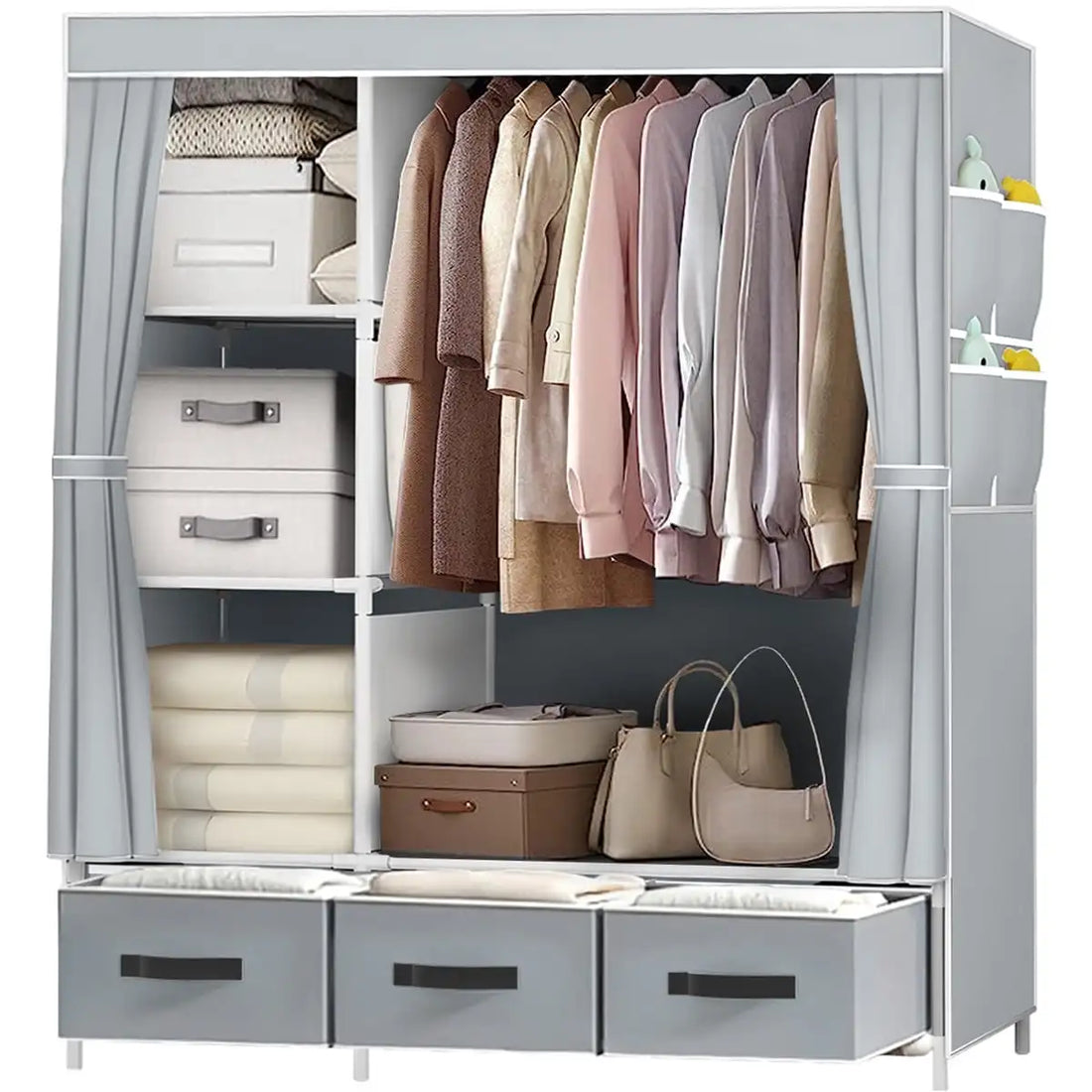 New Upgrade Portable Wardrobe Clothes Organizer for Home Bedroom Clothes Closet with 3 Drawers 4 Shelves Clothes Storage Gray - Buy online at  Vibe In Cart.