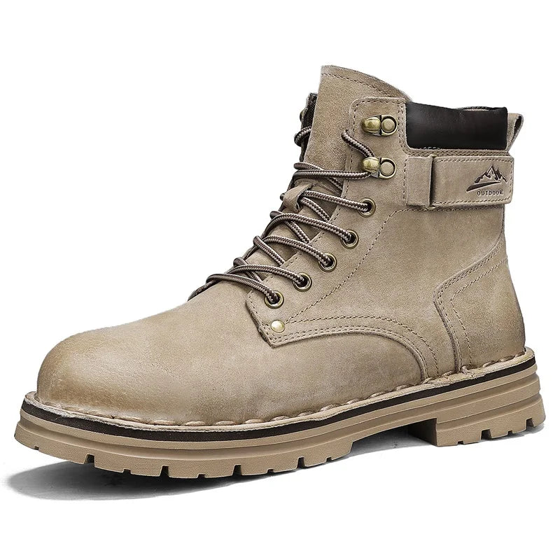 Men's Ankle Height Lace-Up Flat Heel Boots with Bonded Leather Insole and Mesh Lining