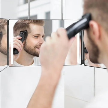 LED Lights 3 Way Mirror for Self Hair Cutting Rechargeable 360° Mirror with Self Haircut Mirror with Height Adjustable Hooks - Buy online at  Vibe In Cart.