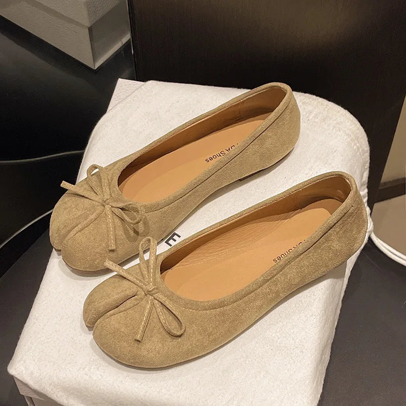 Fashion Suede Split Toe Women Bow Tabi Ballet Flats Spring Autumn Comfortable Walking Lazy Loafers Casual Girls Dance Shoes - Buy online at  Vibe In Cart.