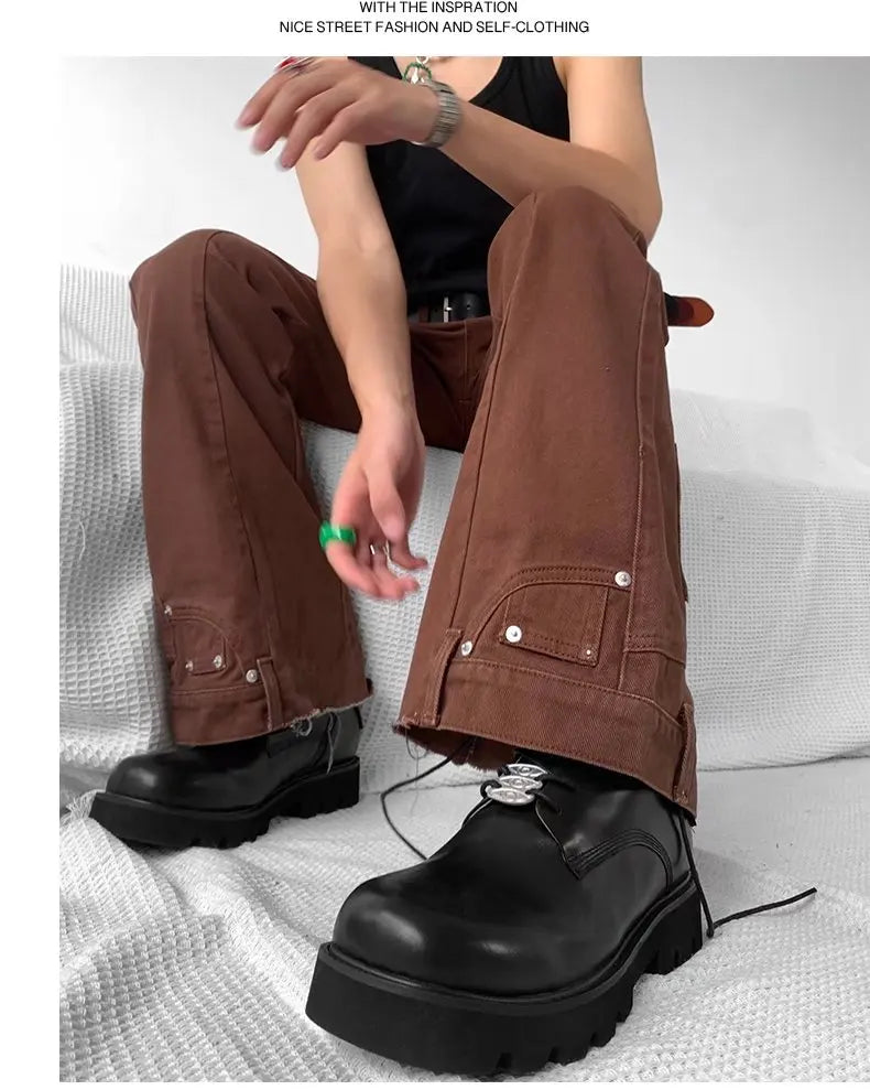 2025 Y2K Fashion Vintage Brown Baggy Flare Jeans Pants For Men High Street Hip Hop Women Casual Cotton Long Trousers Pantalon - Buy online at  Vibe In Cart.
