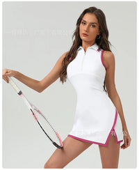 Clashing Color Polo Tennis Dress With Zipper Golf Sports Dress Women Quick-Dry Stretchy Jumpsuits Badminton Trainning Outfits - Buy online at  Vibe In Cart.