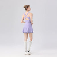 2026 New tennis dress ballet dress sexy back cross lace badminton anti-light lacework Separate shorts yoga golf sports dress