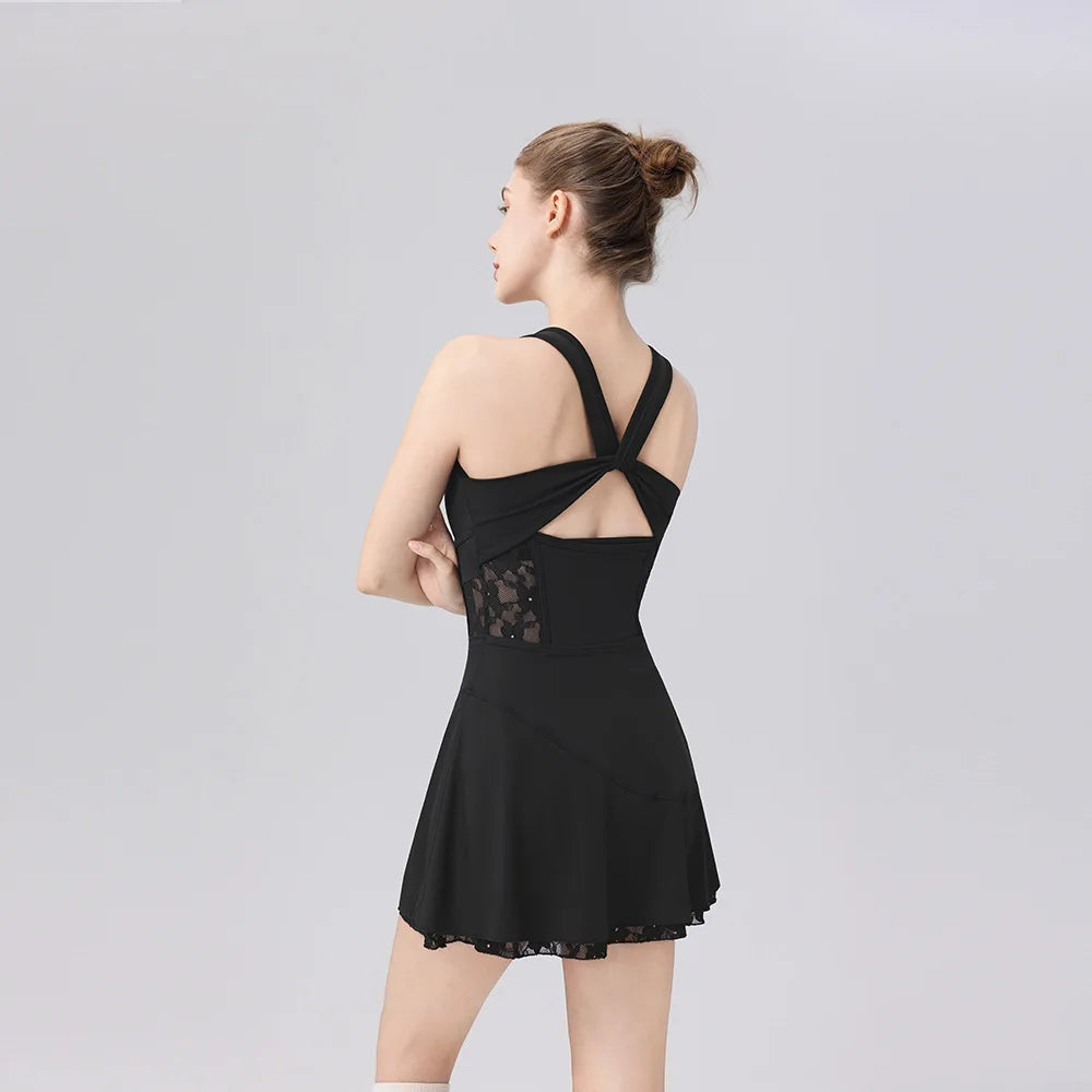 2026 New tennis dress ballet dress sexy back cross lace badminton anti-light lacework Separate shorts yoga golf sports dress