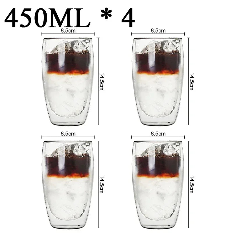 Double Wall High Borosilicate Glass Mug Set, Heat Resistant, 2-18 Pieces