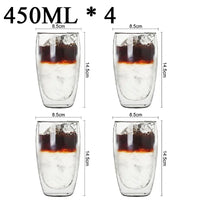 Double Wall High Borosilicate Glass Mug Set, Heat Resistant, 2-18 Pieces