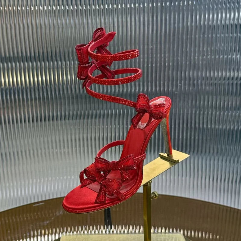 Sexy High Heels Gladiator Sandals Women Rhinestone Bow-knot Ankle Snake Shaped Winding Party Shoes Thin Heels Open Toe Sandalias - Buy online at  Vibe In Cart.
