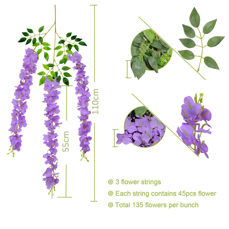 36/24 PACK Artificial Fake Wisteria Flowers Hanging Garland for Wall Outdoor Garden Wedding Party Decoration Home Interior Decor - Buy online at  Vibe In Cart.