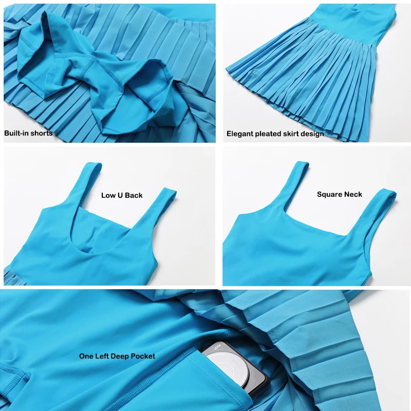 VITALINOVO Workout Tennis Dress with Built in Shorts Square Neck Padded Workout Dress with Pockets Golf Athletic Mini Dresses - Buy online at  Vibe In Cart.