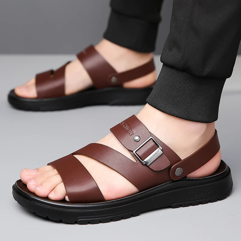 Summer Sandals for Men Outdoor Casual Sport Slippers PU Leather Non-slip Breathable Roman Shoes Beach Flip-Flop Garden Shoes - Buy online at  Vibe In Cart.