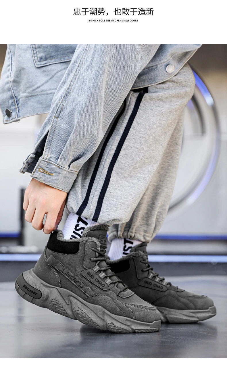 New autumn and winter high top and plush thick cotton shoes for men, casual, non slip, thick soled, cold resistant, warm cotton - Buy online at  Vibe In Cart.