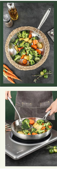 304 Stainless Steel Frying Pan NonStick Pan Fried Steak Pot Uncoated Kitchen Cookware For Gas Stove and Induction Cooker - Buy online at  Vibe In Cart.