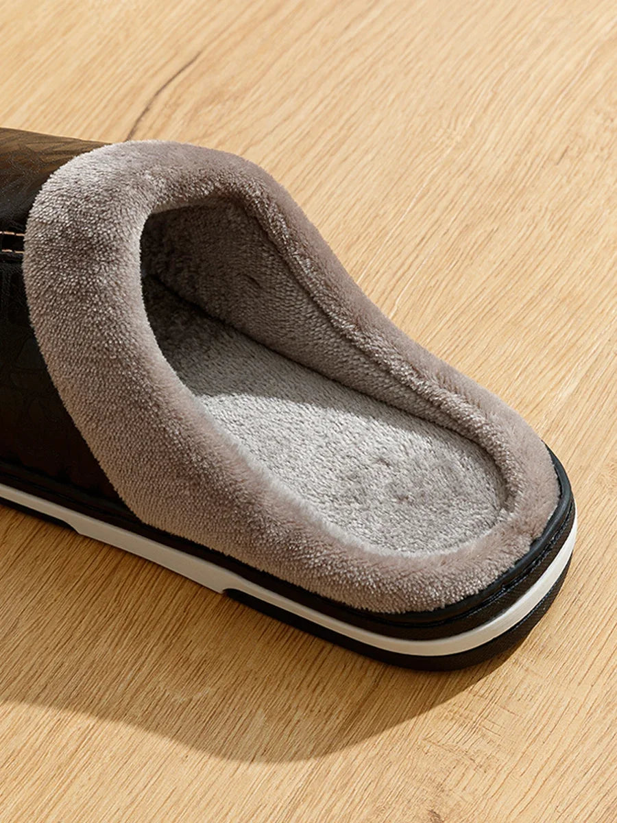 Mens Winter Slippers PU Leather Waterproof Indoor House Shoes Big Size Warm Fur Lined Home Bedroom Slippers - Buy online at  Vibe In Cart.