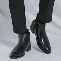 Basic Men's Ankle Boots with Zip Closure and Flat Heel
