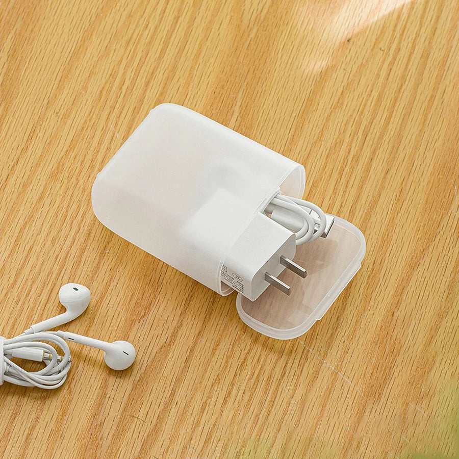 Transparent Dustproof Storage Box for Cables and Chargers in White, Green, and Gray