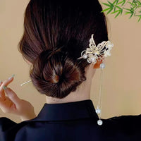 Elegant Chinese Style Hair Clip Tassel Hair Stick Traditional Floral Design Hairstyle Accessory Women Jewelry Hairpin Hairneedle - Buy online at  Vibe In Cart.