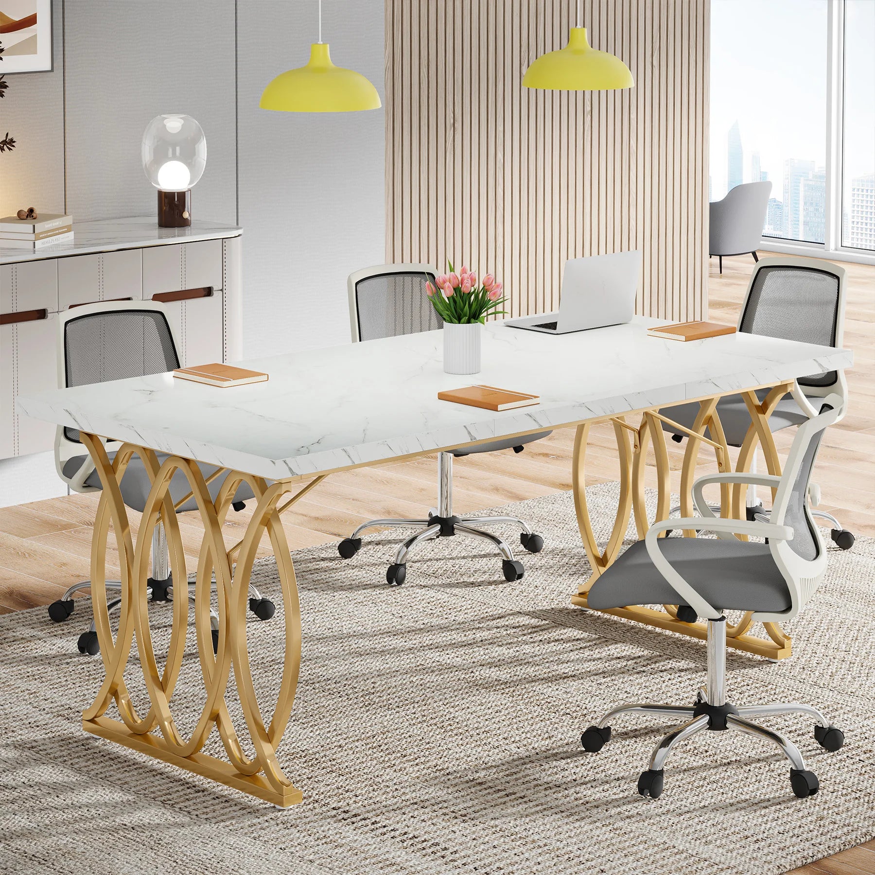 Modern Wooden Office Desk with Metal Legs, 70.9 Inches