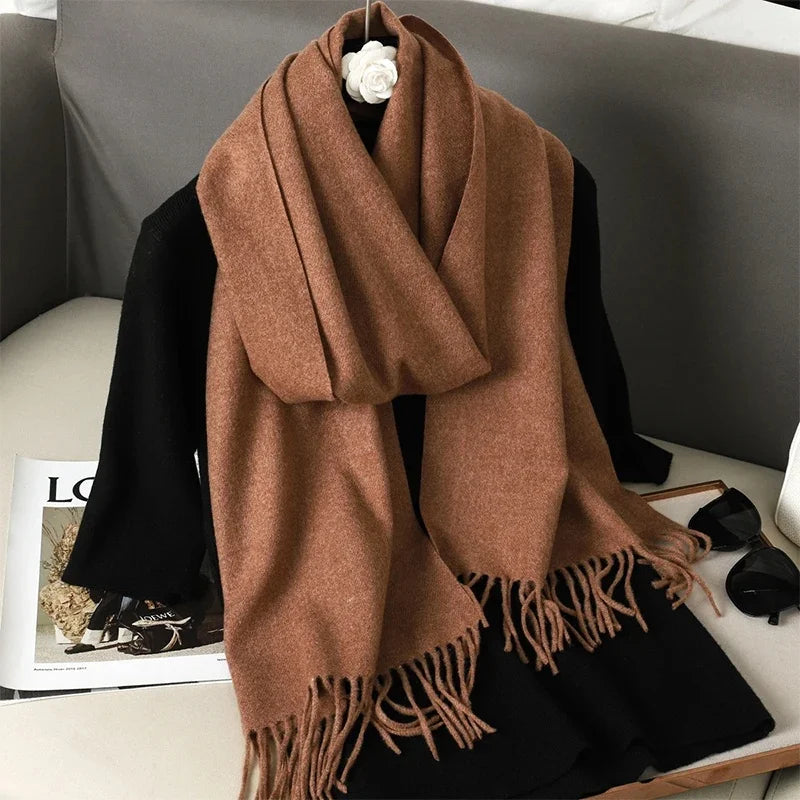 Women's Thick Warm Winter Polyester Scarf with Tassels