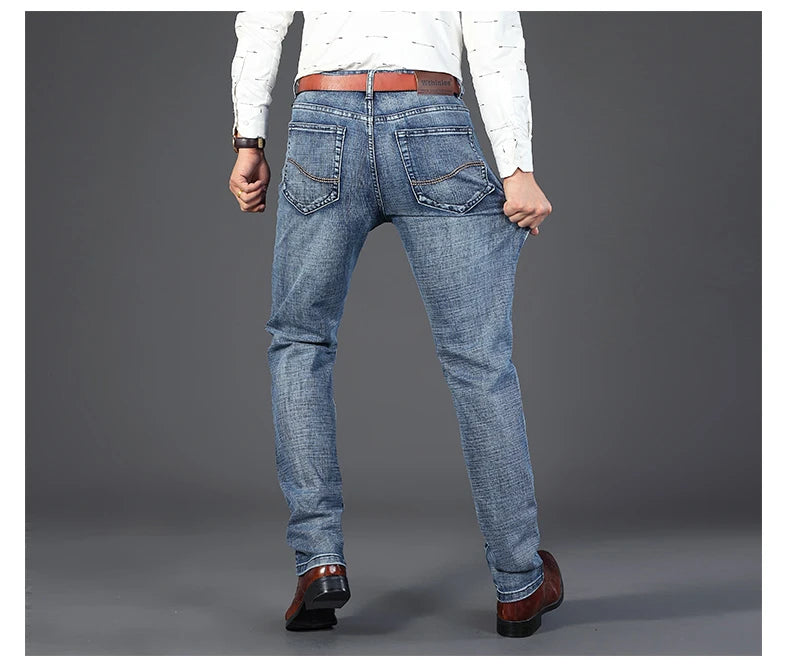 Wthinlee New Business Men's Jeans fleece Casual Straight Stretch Fashion Classic Blue Black Work Denim Trousers Male  Clothing - Buy online at  Vibe In Cart.