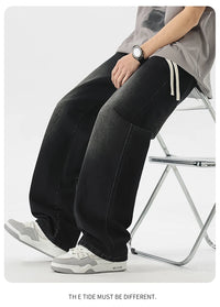 Men's Loose Wide-Leg Straight Casual Baggy Jeans in Black, Grey, and Blue