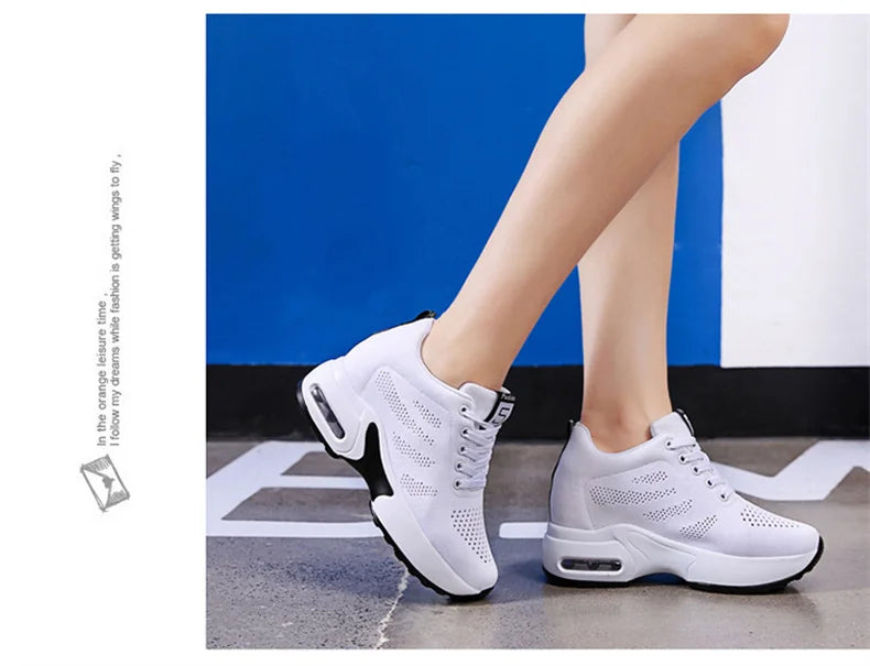 Women's Platform Mesh Lace-Up Sneakers Medium Heel