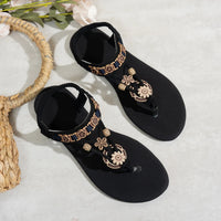 Women's fashionable round toe clip toe bohemian style one-piece elastic flat sandals - Buy online at  Vibe In Cart.