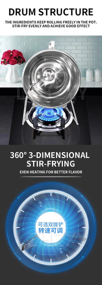Stainless Steel Stir Fryer, Large Capacity Automatic Flipping and Cooking Machine, Home Outdoor Barbecue, Kitchen - Buy online at  Vibe In Cart.