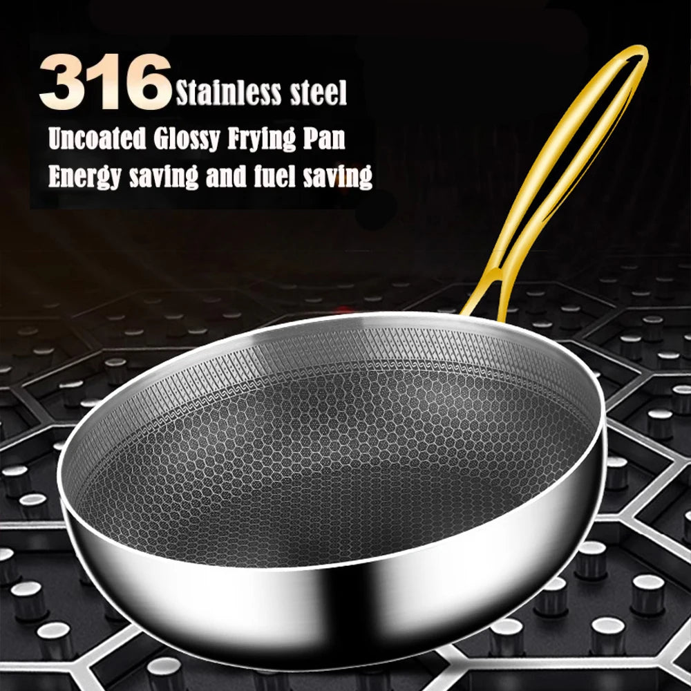316 Stainless Steel Frying Pan Wok Non-stick Cooking Honeycomb Steak Gas Stove Pot Induction General Saucepan Kitchen Cookware - Buy online at  Vibe In Cart.