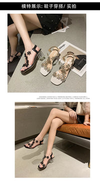 Women;s Sandals Pvc Crystal Flower Shoes for Women Decoration Chunky Heel Sandals Ladies Back Strap Fashion Shoes Female2024 - Buy online at  Vibe In Cart.