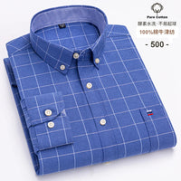 Men's Long Sleeve Plaid Cotton Formal Shirt Regular Fit S-7XL