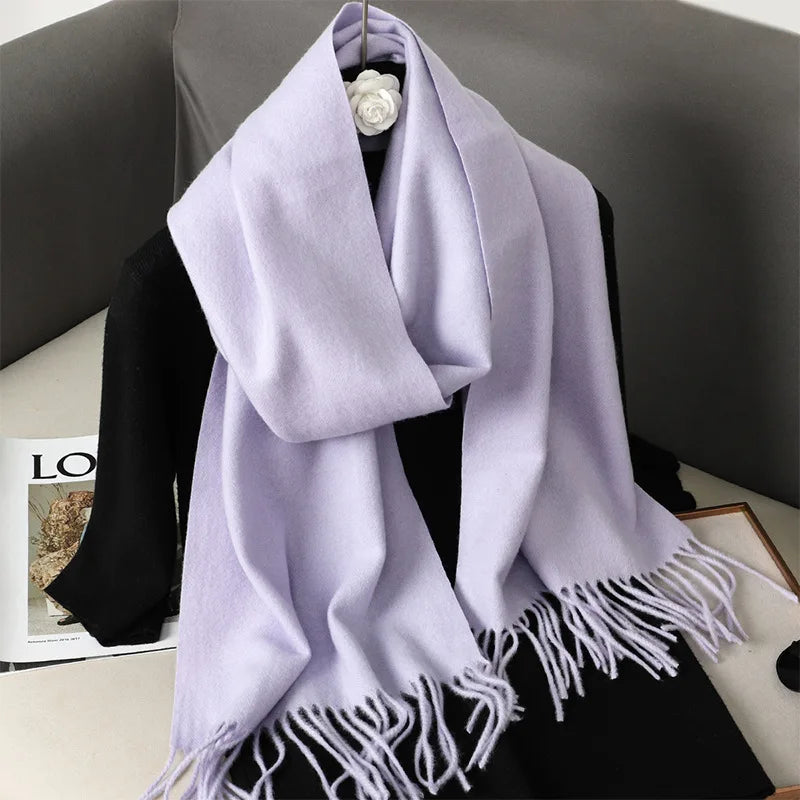 Women's Thick Warm Winter Polyester Scarf with Tassels