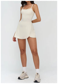 Tennis Dress with Shorts Underneath Women Golf Wear Above Knee Length White Sport Dresses with Shorts Outfit Fitness Workout