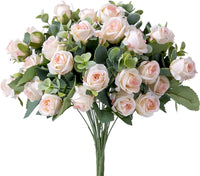 10 Heads Silk Artificial Rose and Peony Bouquet with White Eucalyptus Leaves