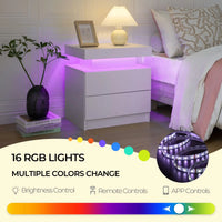 Cubehom LED Nightstands with 2 Drawers, End Table with RGB LED Lights for Bedroom Living Room, White Bedside Table - Buy online at  Vibe In Cart.