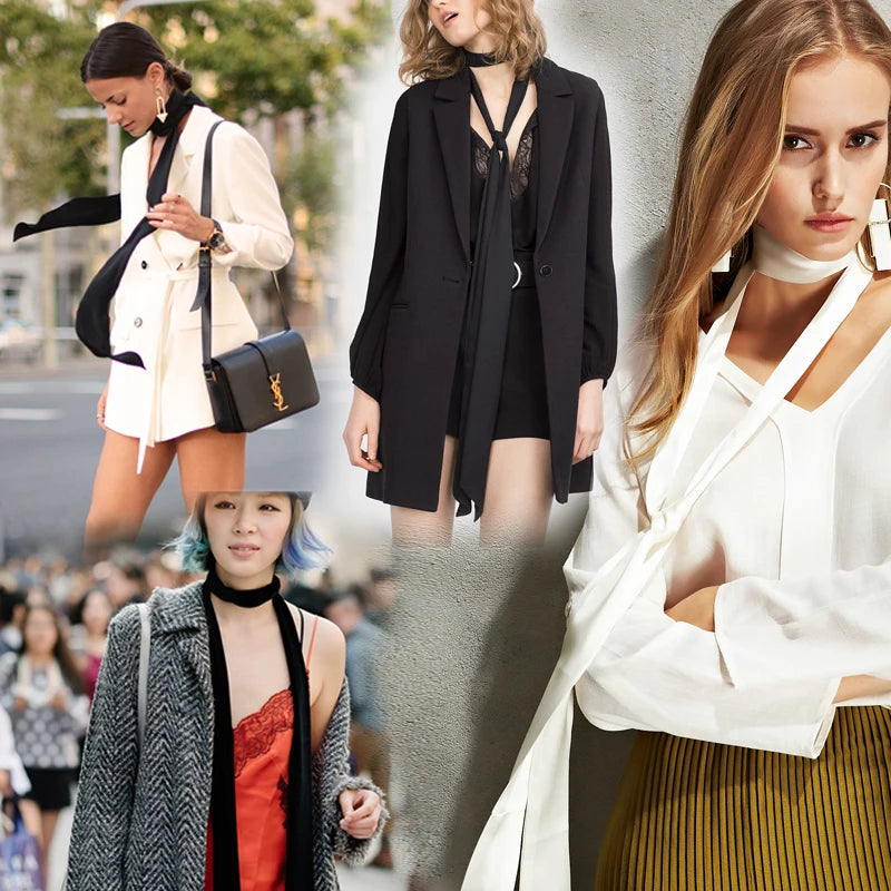 Women's Long Narrow Solid Color Polyester Scarf 190x5cm