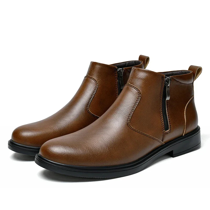 Fashion Brogue Chelsea Men Boots Classical Style Leather Ankle Boots Genuine Leather Mens Winter Plush Snow Botas Walking Shoes - Buy online at  Vibe In Cart.