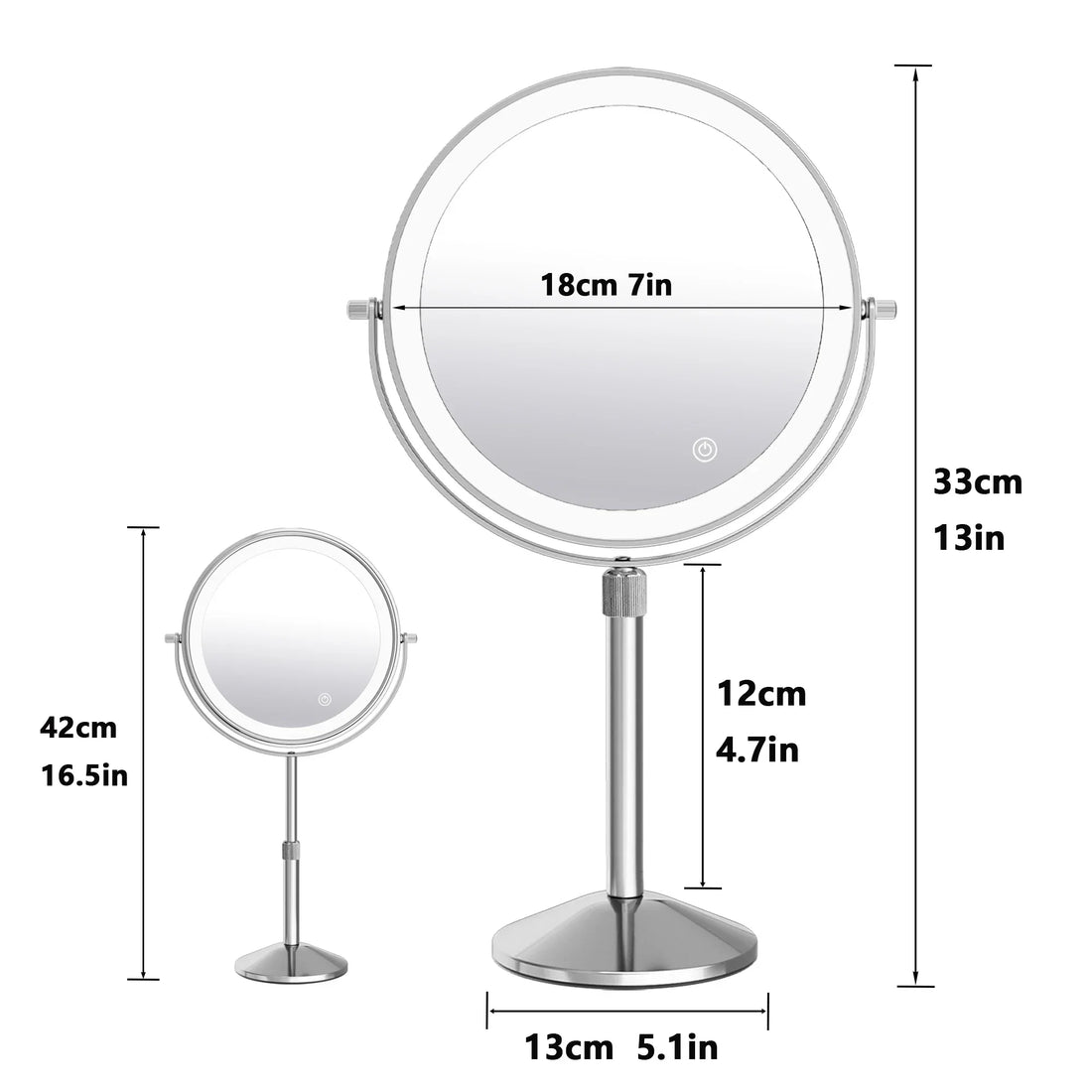 7" Makeup Mirror with Light USB Rechargeable Height Adjustable 1X/10X Magnifying 3 Color lighting 360° Rotation Vanity Mirror - Buy online at  Vibe In Cart.