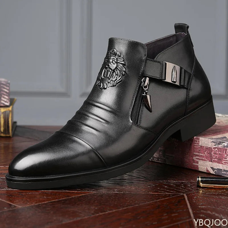 Winter Men's Elegant Boots Ankle non slip Leather Shoes British Zip Black Knight boots Pointed Punk Platform male Booties Botas - Buy online at  Vibe In Cart.