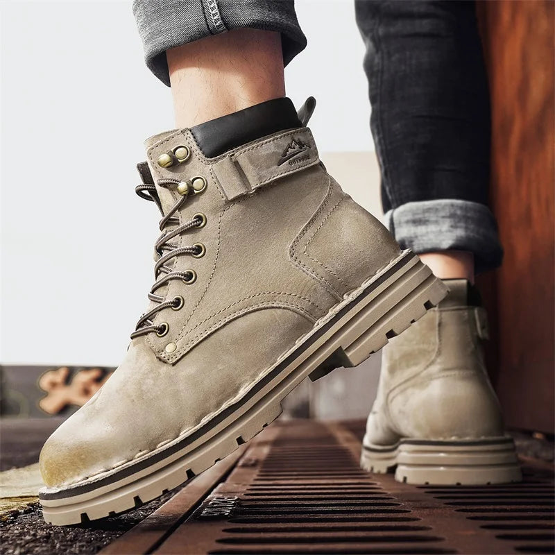 Luxury Brand Outdoor Men's Boots High-Top Leather Hiking Boots Classic Male Ankle Shoes Motocross Sneakers Casual Leather Shoes - Buy online at  Vibe In Cart.