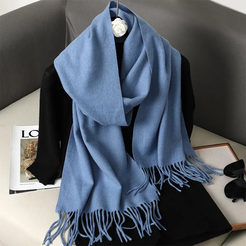 Women's Thick Warm Winter Polyester Scarf with Tassels