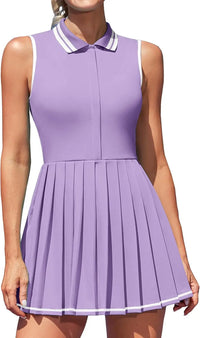Anfilia Women Tennis Dress Polo Half Zipper Pleated with Built in Bra Separate Shorts One-Piece Slim Fit with Pockets Golf Dress - Buy online at  Vibe In Cart.