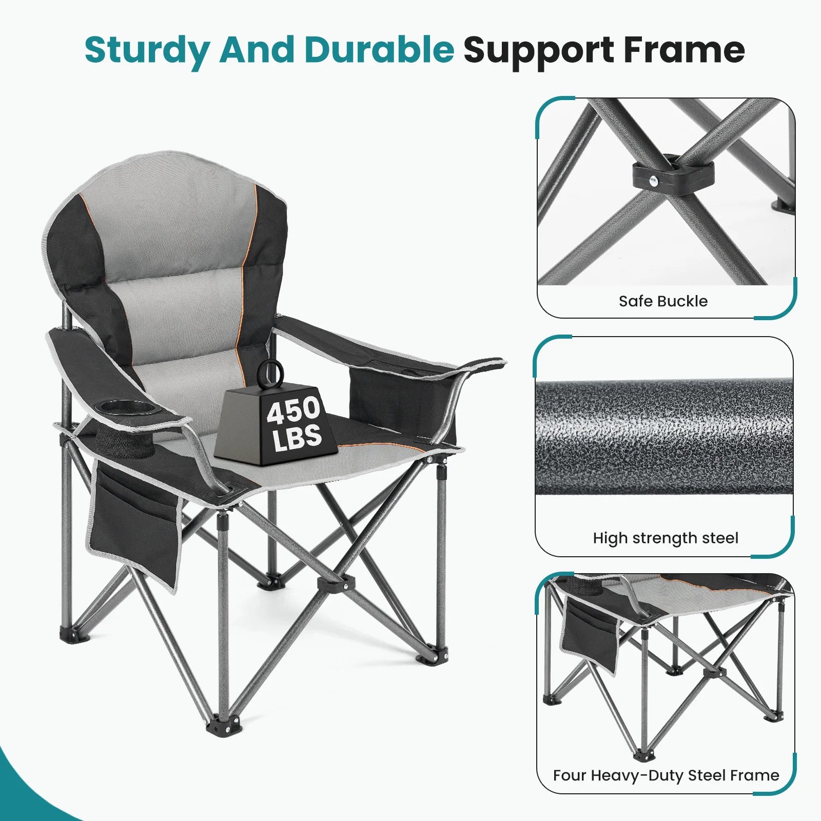 JHK Heavy Duty Camping Chair 450lbs Capacity Portable Folding Chair with Cup Holder Sturdy Steel Frame Outdoor Chair for Camping - Buy online at  Vibe In Cart.