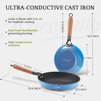 Enameled Cast Iron Skillet Set Durable Wood Handle Nonstick Skillet Collection - Titanium Cast Iron Multi-Purpose Cookware - Buy online at  Vibe In Cart.