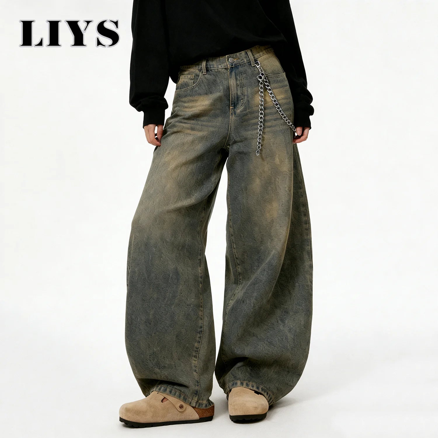 American Retro Baggy Wide Leg Jeans Men's Korea Streetwear Distressed y2k Clothing Casual Daily Four Seasons Denim Pants Unisex - Buy online at  Vibe In Cart.