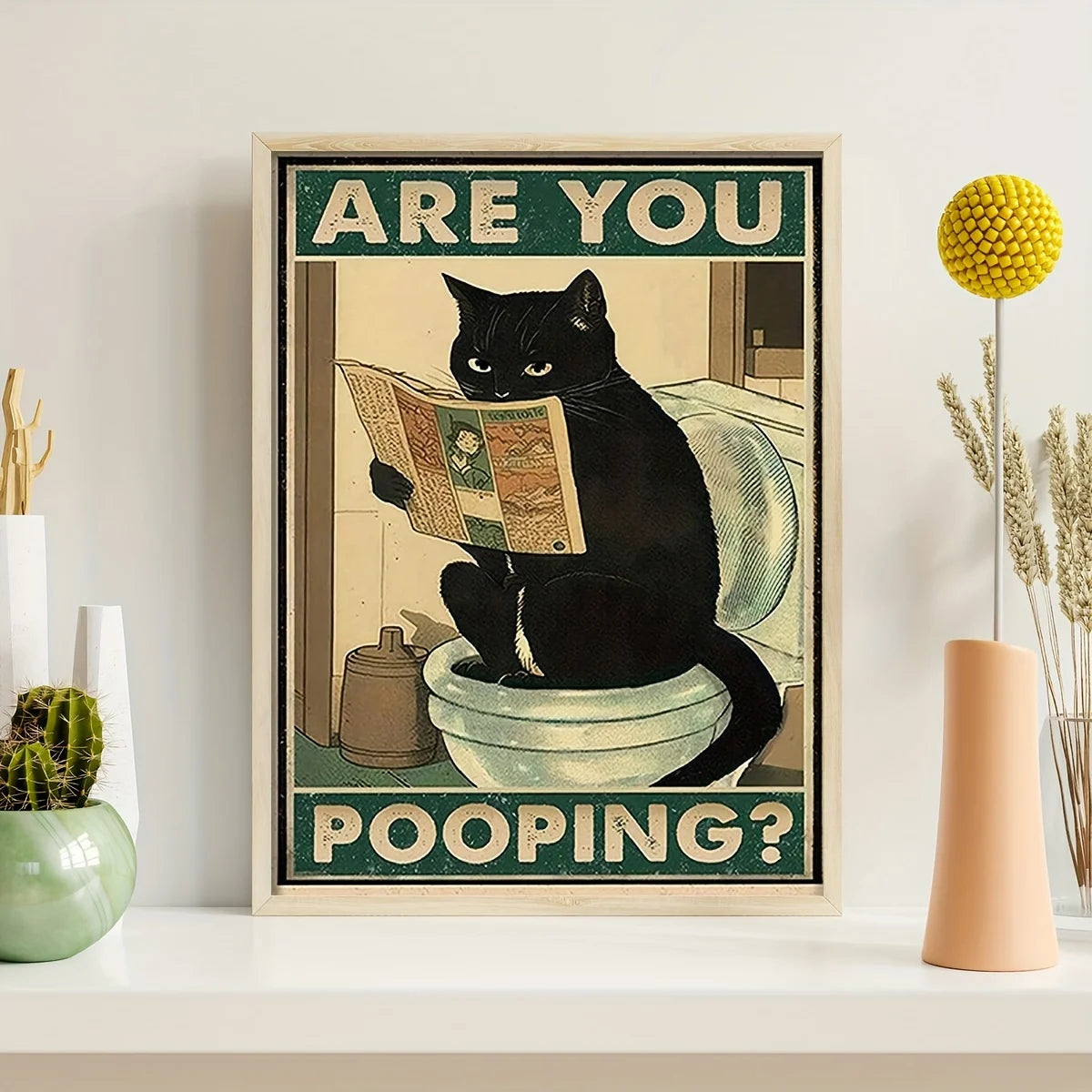 Art quote you are pooping black cat kitten reading newspaper in toilet funny animal poster retro art living room decoration - Buy online at  Vibe In Cart.
