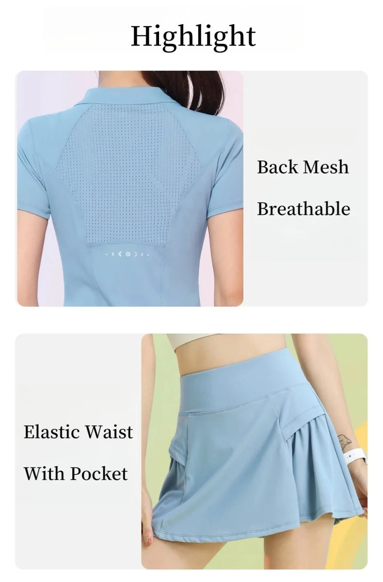 DRUR 2pcs Tennis Skirt Set Women Summer Sports Suit 2 Piece Fitness Top Skort Sets Ladies Golf Wear Set Sportswear Outfits 2025 - Buy online at  Vibe In Cart.