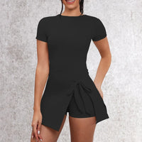 VITALINOVO Tennis Dress for Women Short Sleeve Crewneck Wrap Sarong Skirt Built in Shorts U Back Workout Golf Athletic Dresses