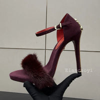 Super High Heels Sandals Women Mink Fur Metal Sword Thin Heels Open Toe Ankle Strap Sandalias Summer Fashion Party Dress Pumps - Buy online at  Vibe In Cart.