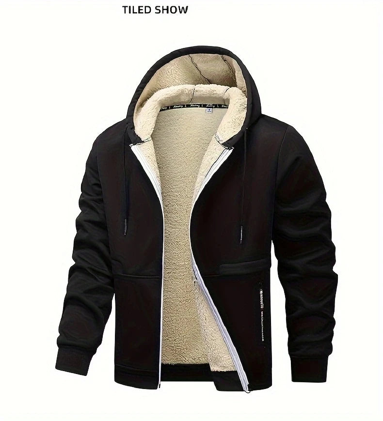 Winter Lambswool Zipper Hoodies Thicken Warm Jackets Long Sleeve Sweatshirts Casual Sports Fleece Black Coats Hooded Men Coat To - Buy online at  Vibe In Cart.