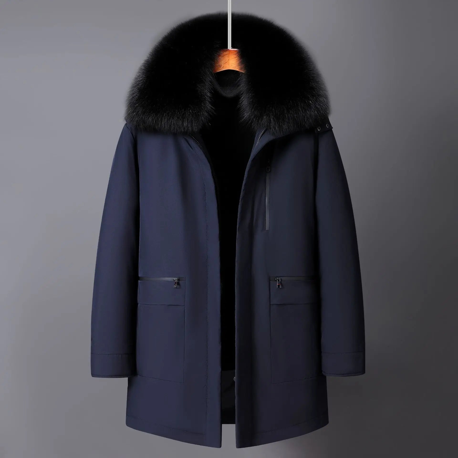 Men's White Goose Down Long Winter Jacket with Detachable Liner